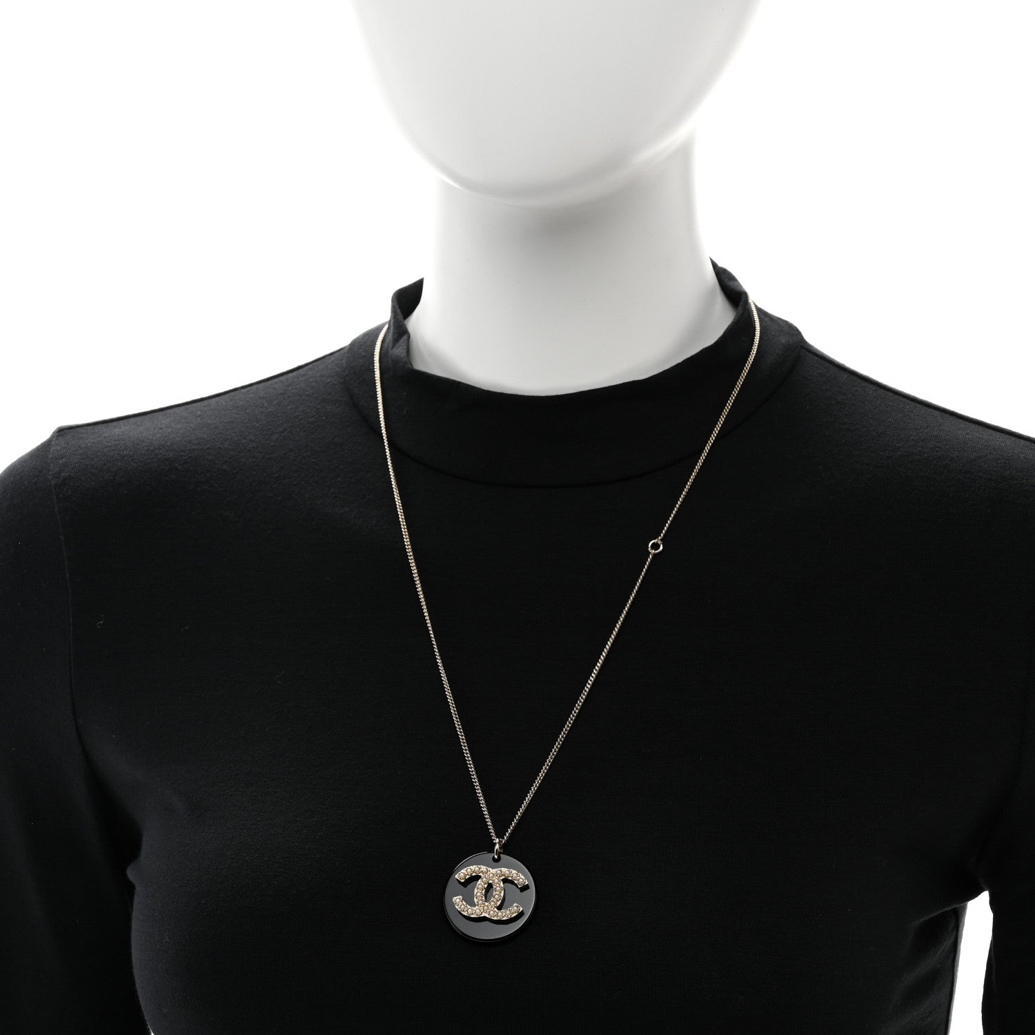 Chanel Pearl Resin CC Pendant Necklace Gold Black 2 of 5