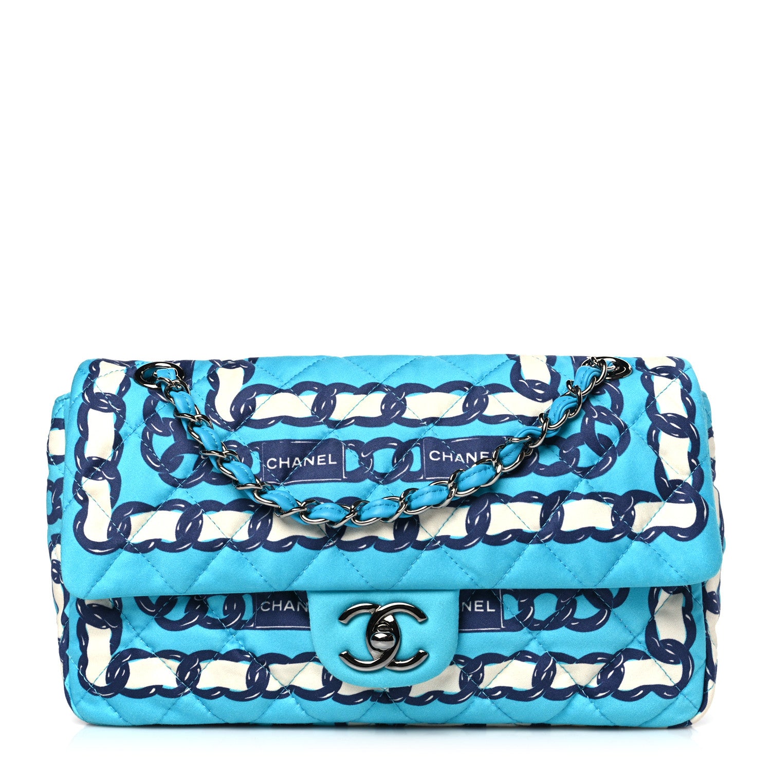 Chanel Silk Chain Printed Medium Single Flap Blue 1 of 9