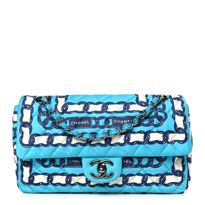 Chanel Silk Chain Printed Medium Single Flap Blue 1 of 9