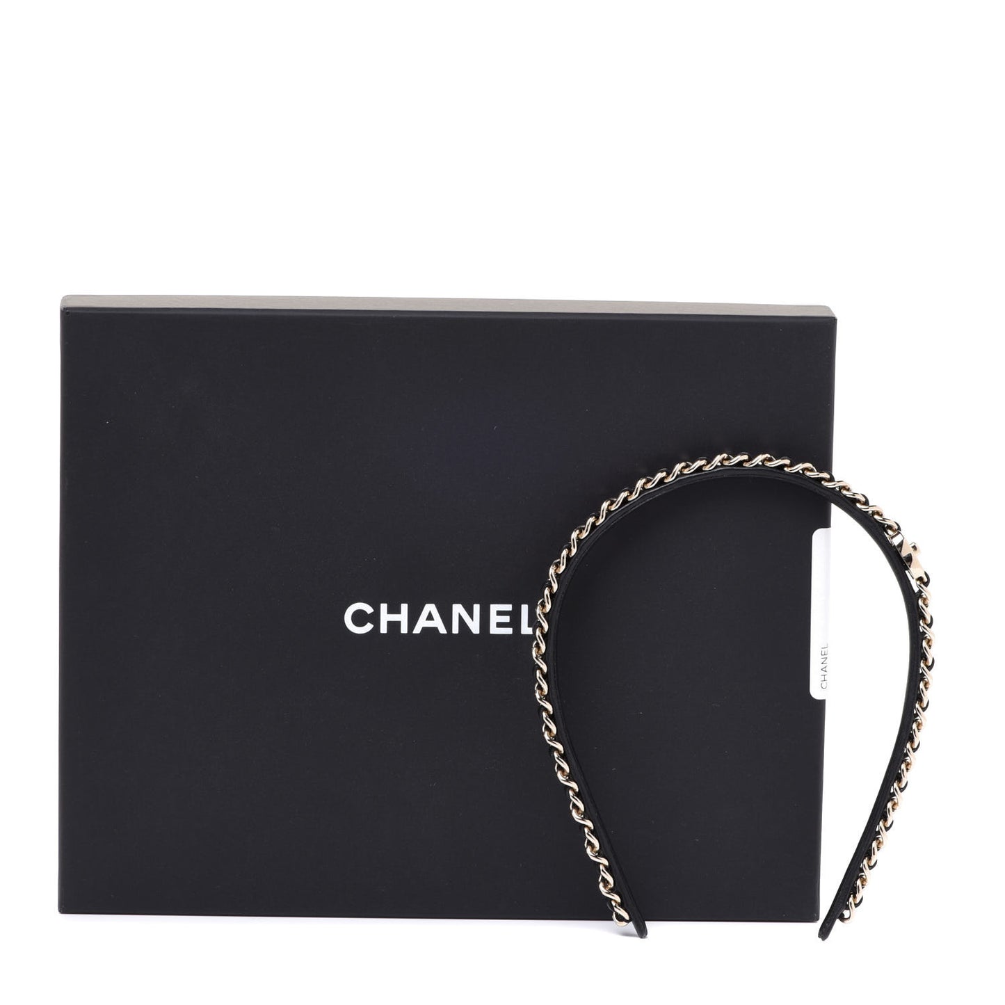 Metal Lambskin CC Turnlock Chain Headband Gold Black