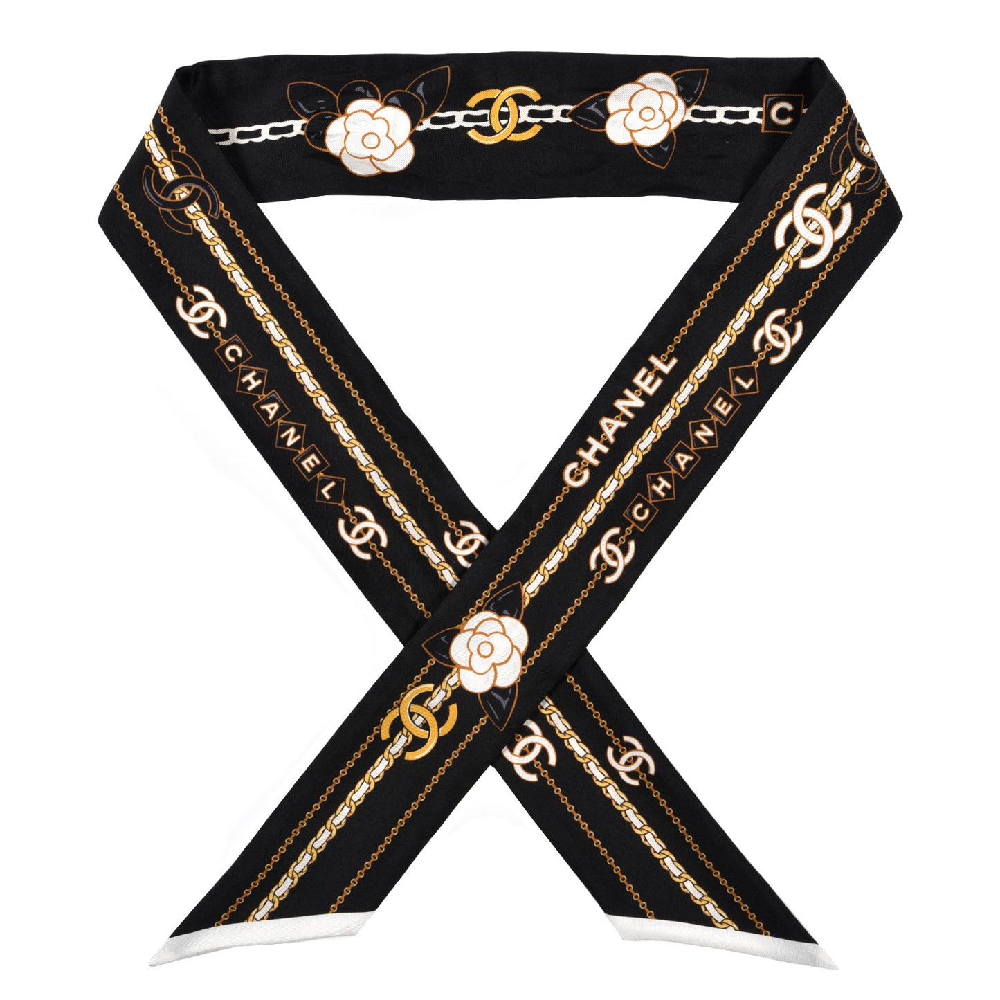 Silk CC Charms Slim Bandeau Scarf Black
