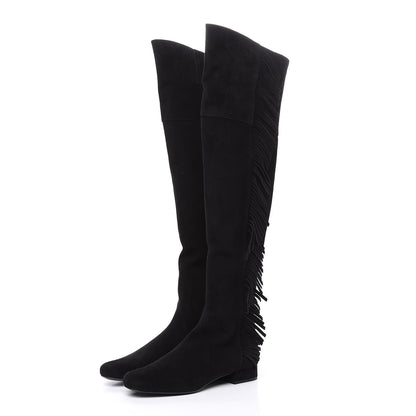 Saint Laurent Suede Goatskin BB 20 Over The Knee Fringed Boots 37.5 Black 3 of 7