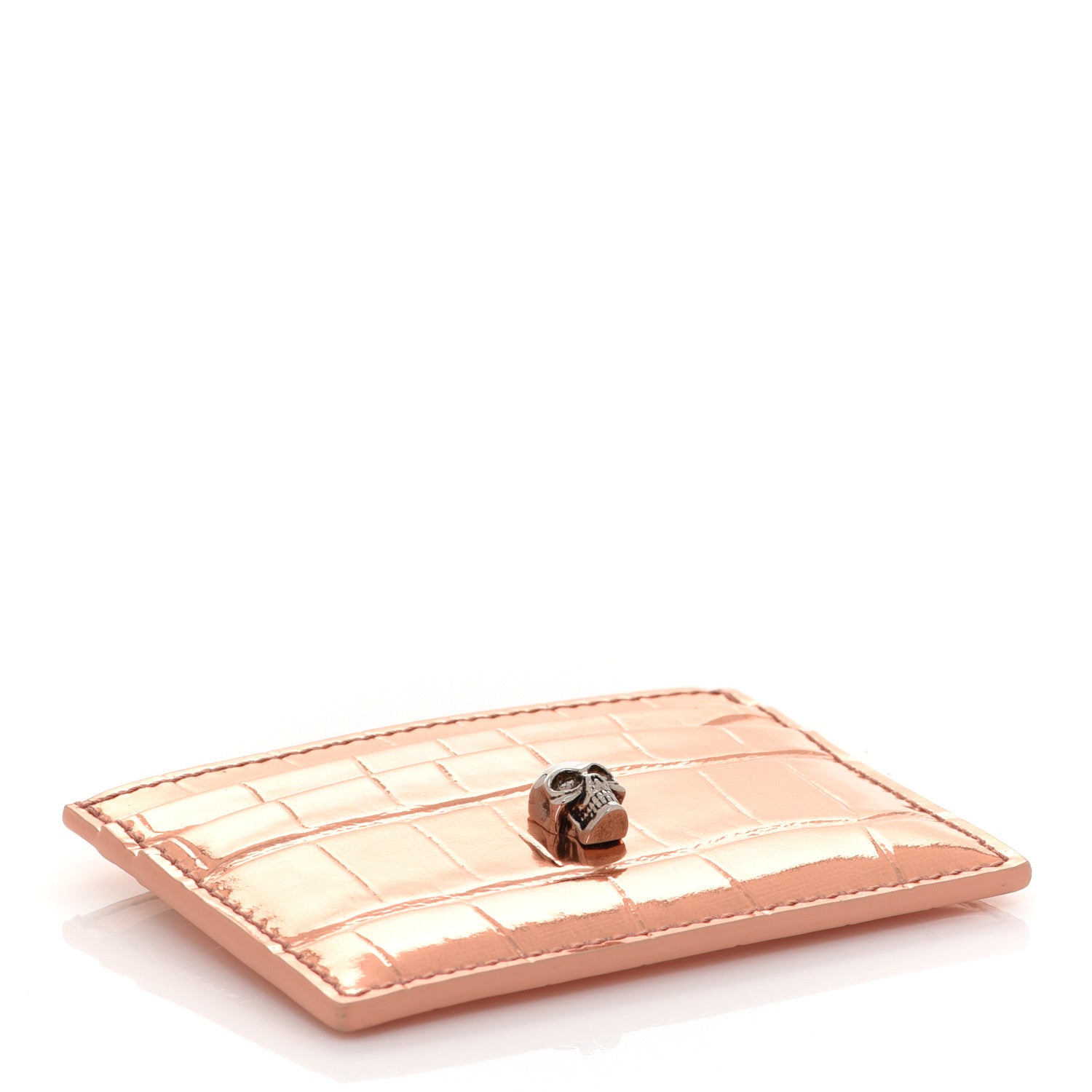 Alexander McQueen Calfskin Crocodile Embossed Skull Card Holder Rose Gold 4 of 7