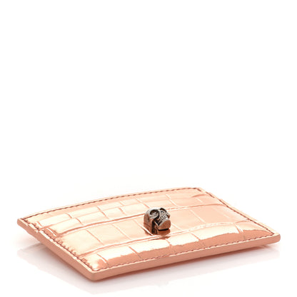 Alexander McQueen Calfskin Crocodile Embossed Skull Card Holder Rose Gold 4 of 7