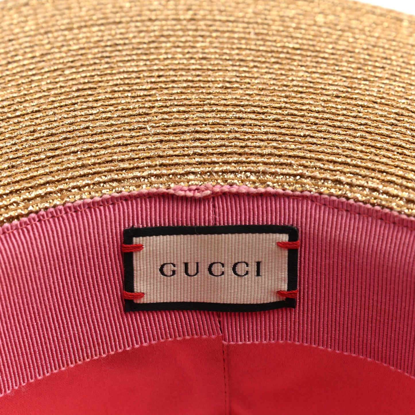 Glittered Straw Grosgrain Wide Brim Hat S Gold Black