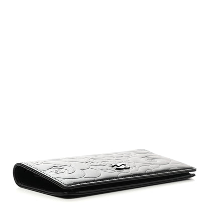 Chanel Lambskin Camellia Embossed Yen Wallet Black 4 of 10