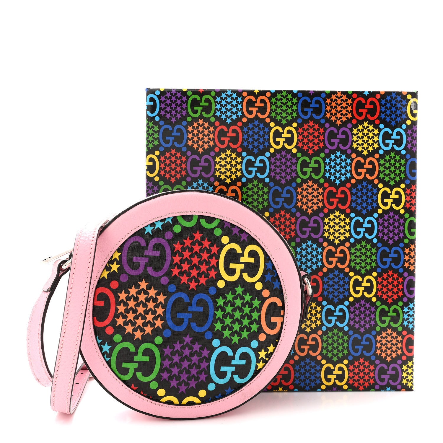 Gucci GG Supreme Monogram Psychedelic Round Shoulder Bag Black Multicolor Sugar Pink 14 of 14