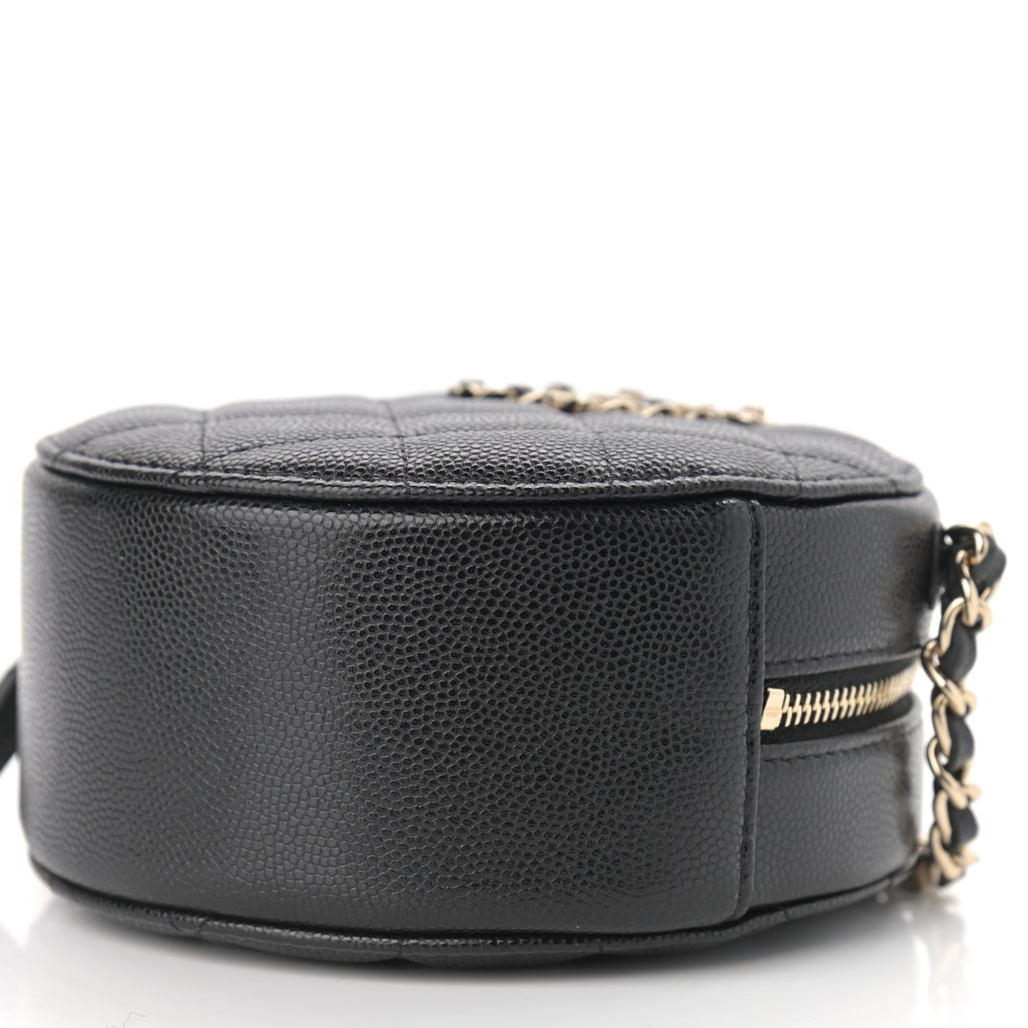 Caviar Quilted French New Wave Round Clutch With Chain Black