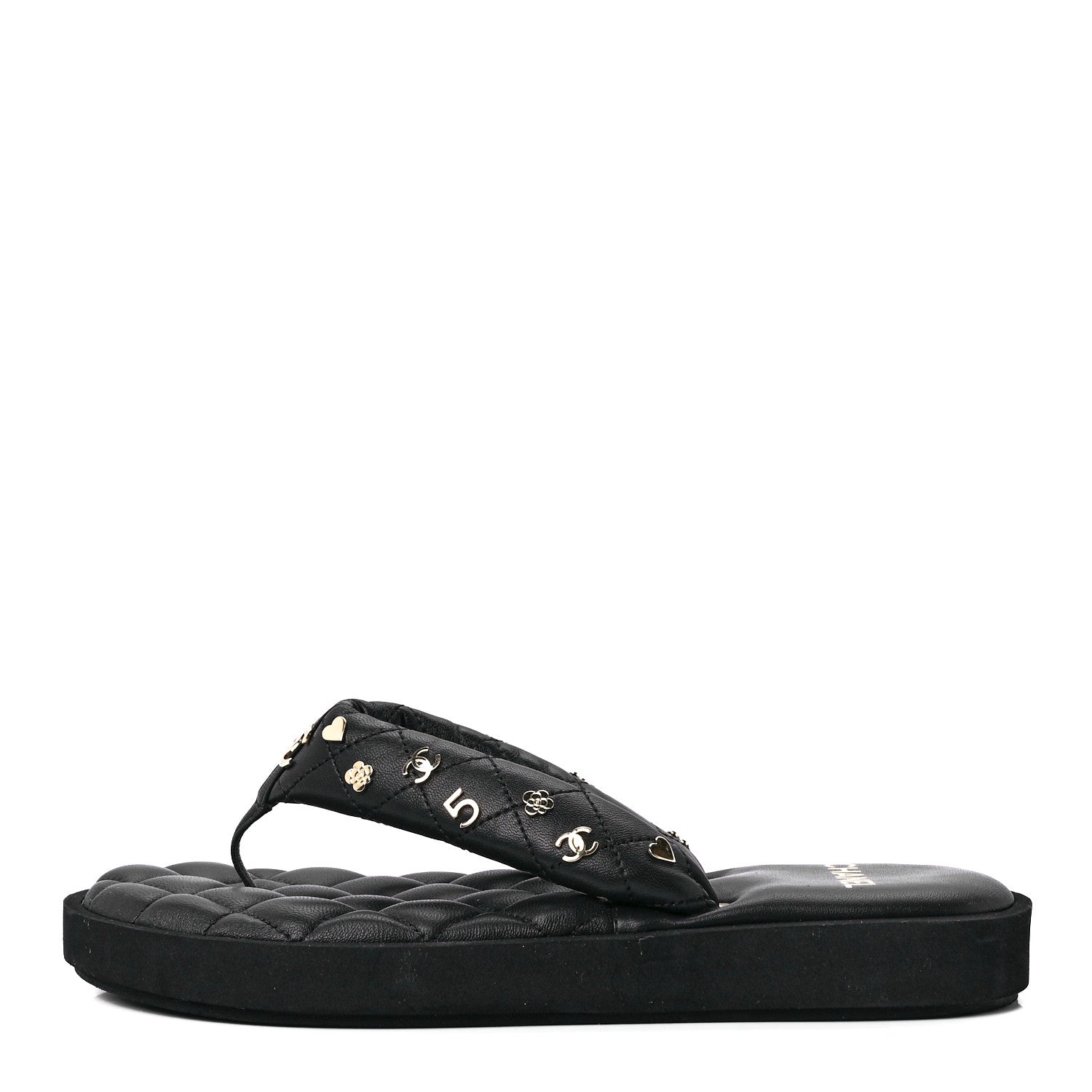 Chanel Lambskin Quilted Padded Charms Thong Sandals 39 Black 1 of 7