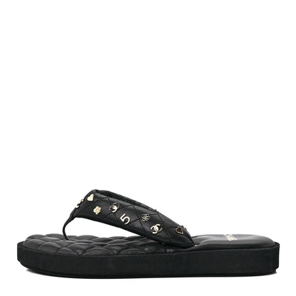 Chanel Lambskin Quilted Padded Charms Thong Sandals 39 Black 1 of 7