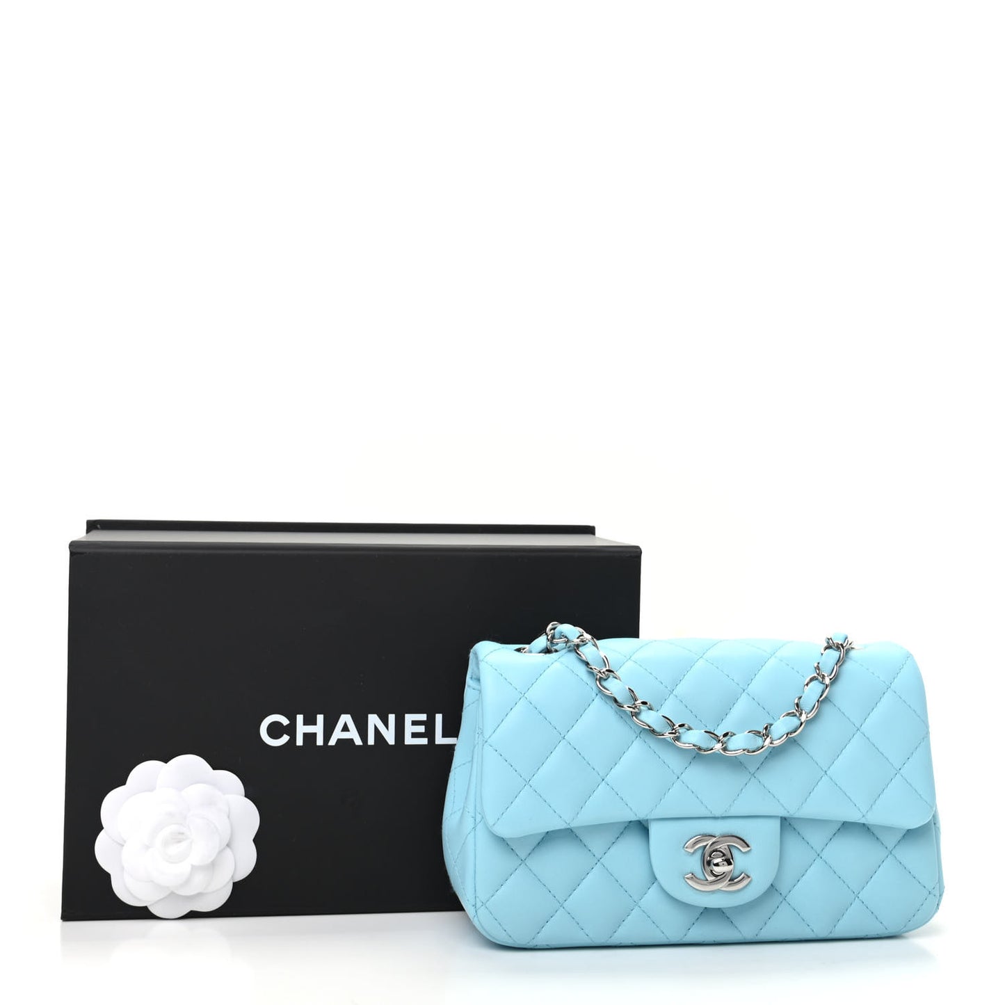 Lambskin Quilted Mini Rectangular Flap Neon Blue