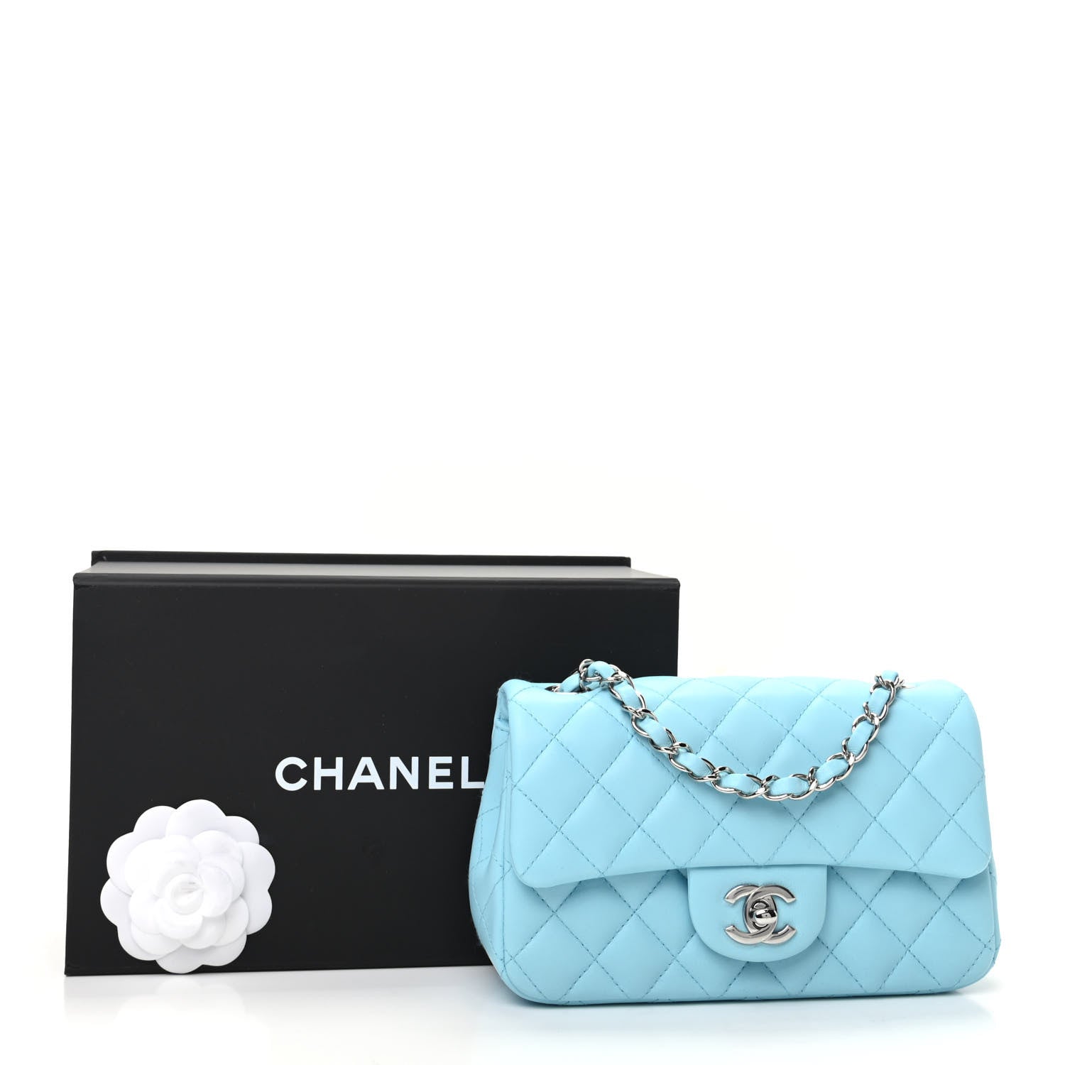 Chanel Lambskin Quilted Mini Rectangular Flap Neon Blue 10 of 10