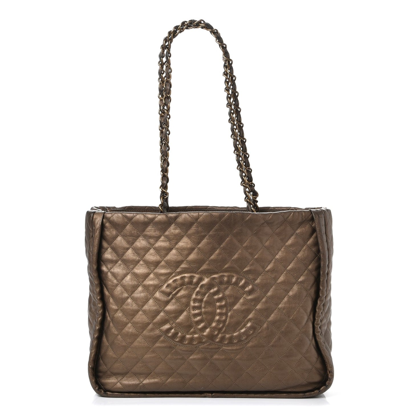 Metallic Calfskin Quilted Large Istanbul Tote Gold