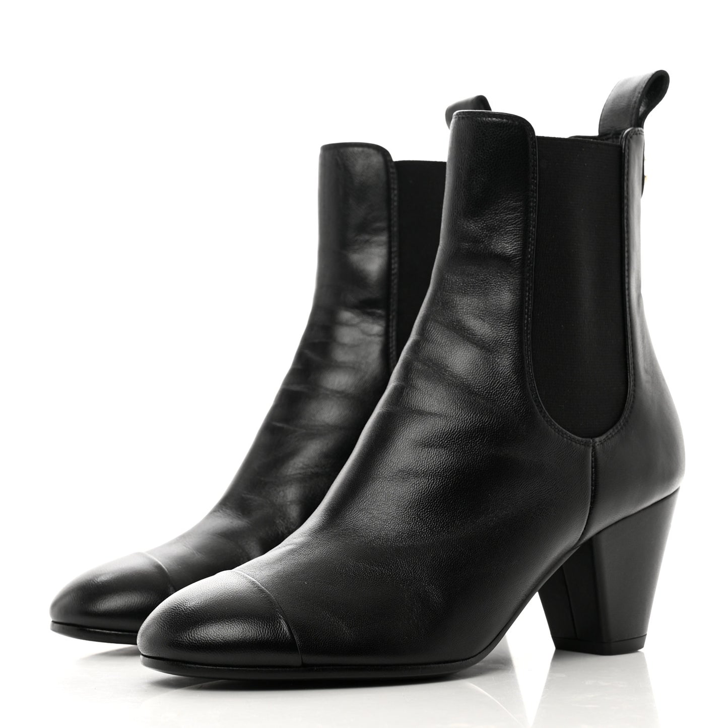 Lambskin Cap Toe CC Short Ankle Boots 36.5 Black