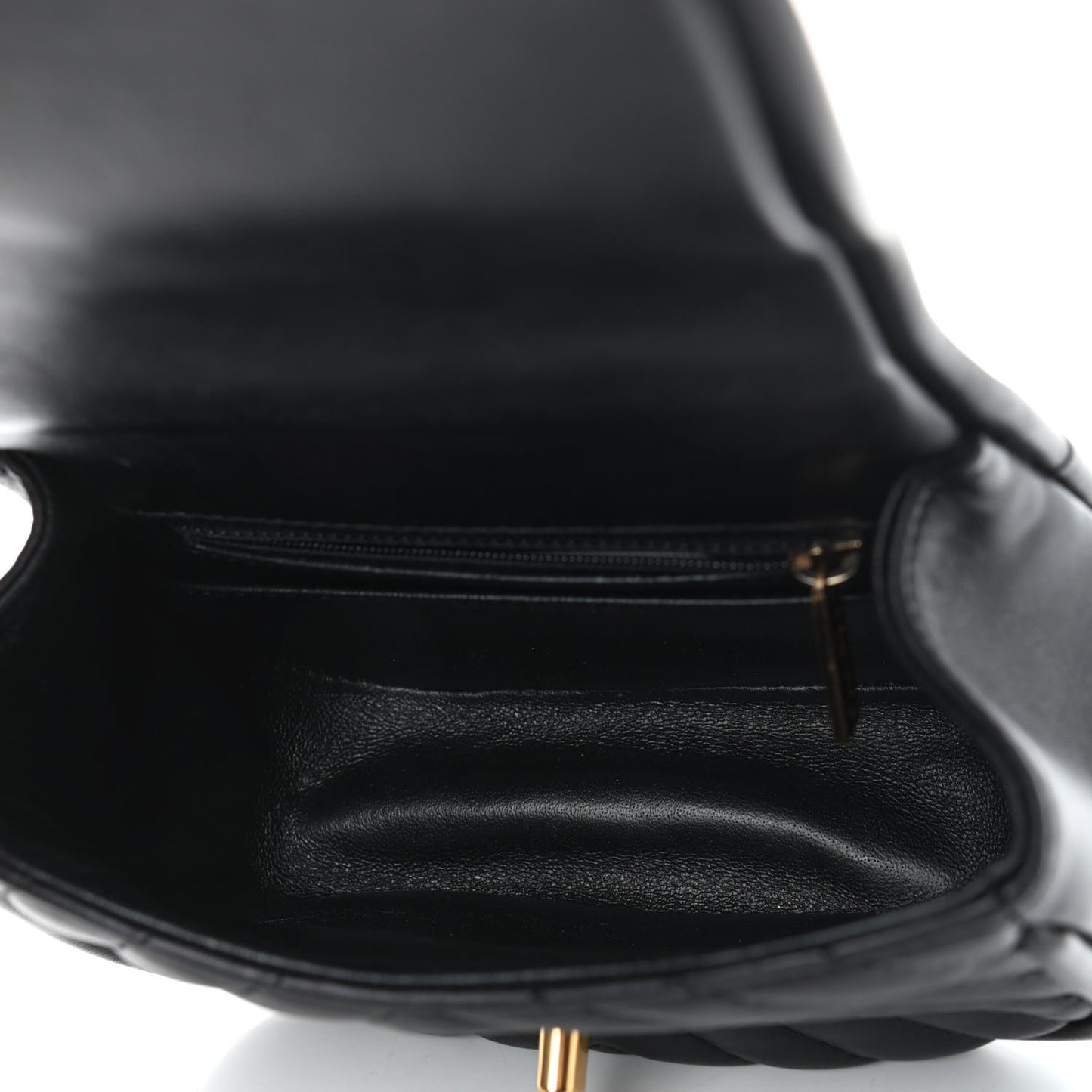 Lambskin Reverse Chevron Quilted Mini Round Top Handle Flap Black