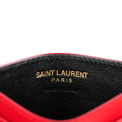 Saint Laurent Grain De Poudre Matelasse Chevron Monogram Credit Card Case Red 13 of 22