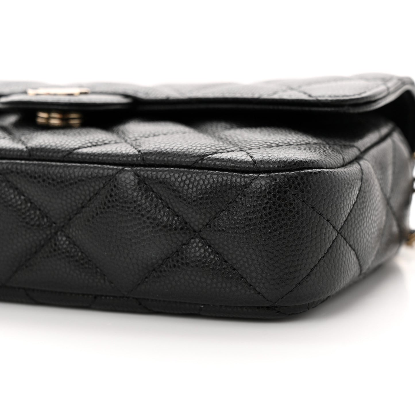 Caviar Quilted Flap Phone Holder With Chain Black