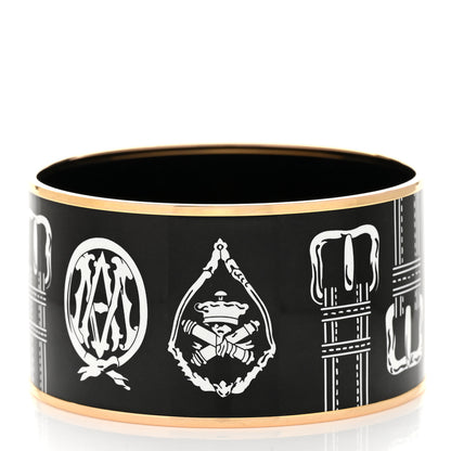 Hermes Enamel Printed Harnais Des Presidents Extra Wide Bracelet 62 Black 3 of 6