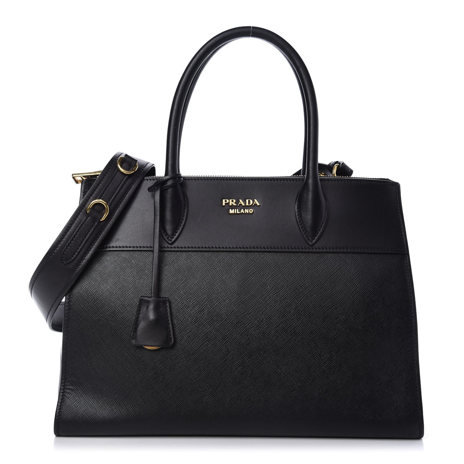 Prada Saffiano City Calfskin Medium Esplanade Tote Black 1 of 9