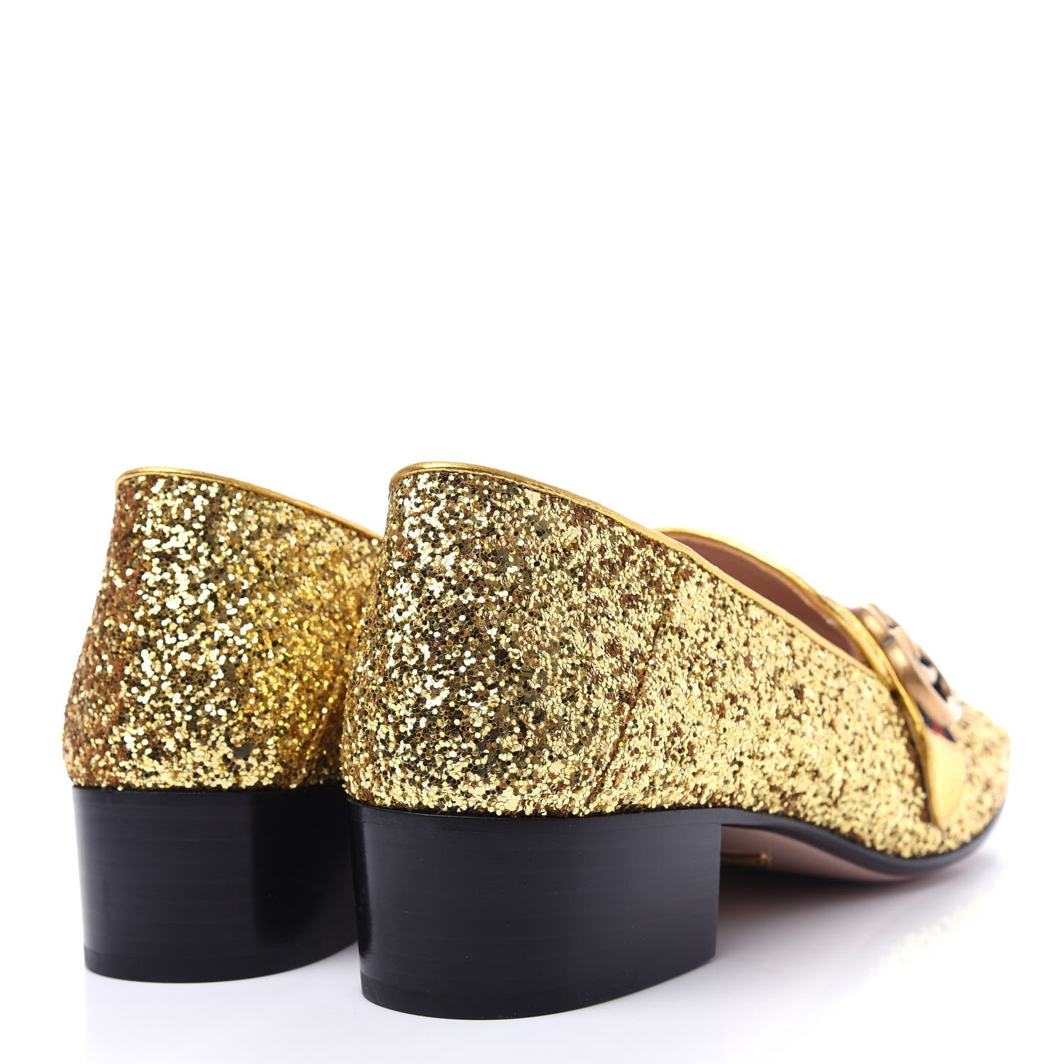 Gucci Glitter Web Peyton Loafers 41 Gold 4 of 12