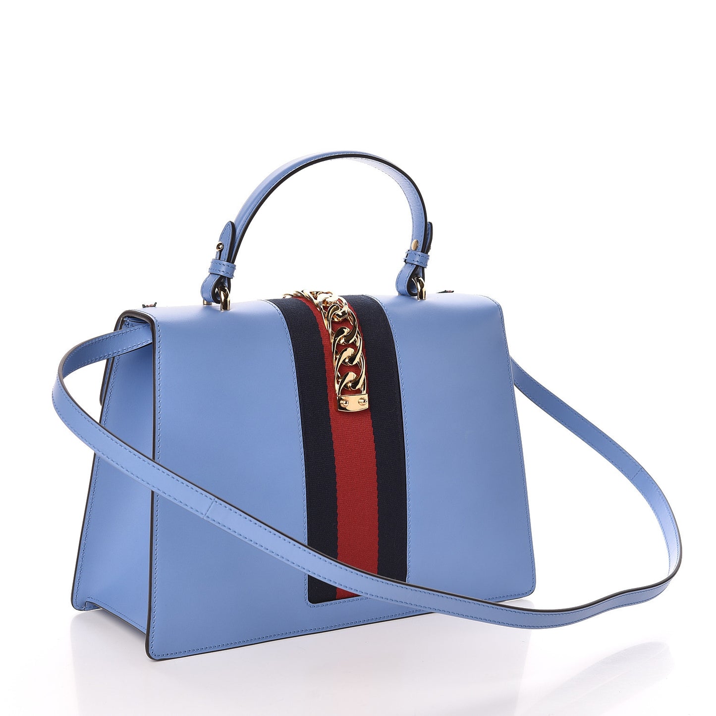 Calfskin Embroidered Medium Sylvie Top Handle Bag Clear Sky Blue
