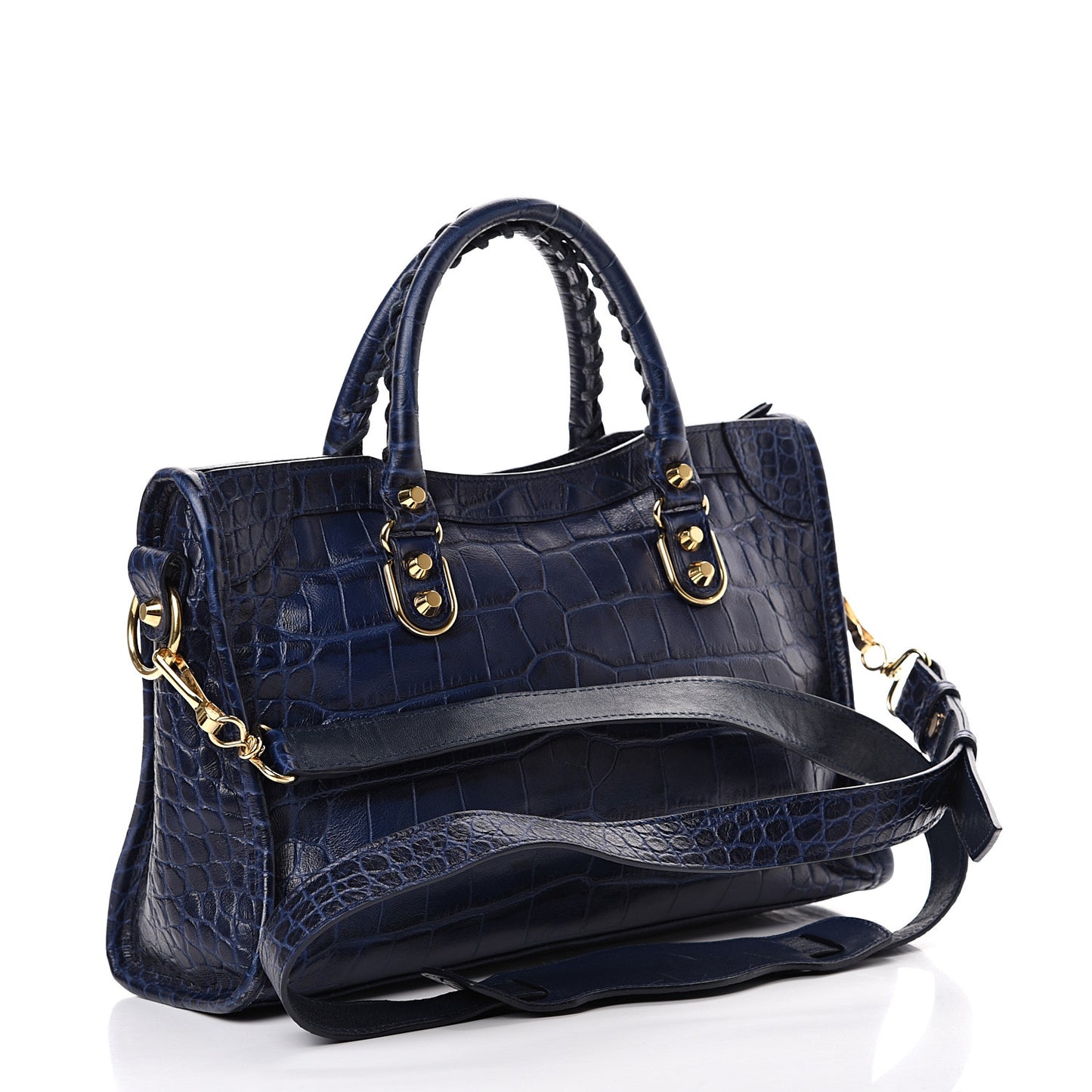 Calfskin Crocodile Embossed Gold Metallic Edge Hardware S City Bleu
