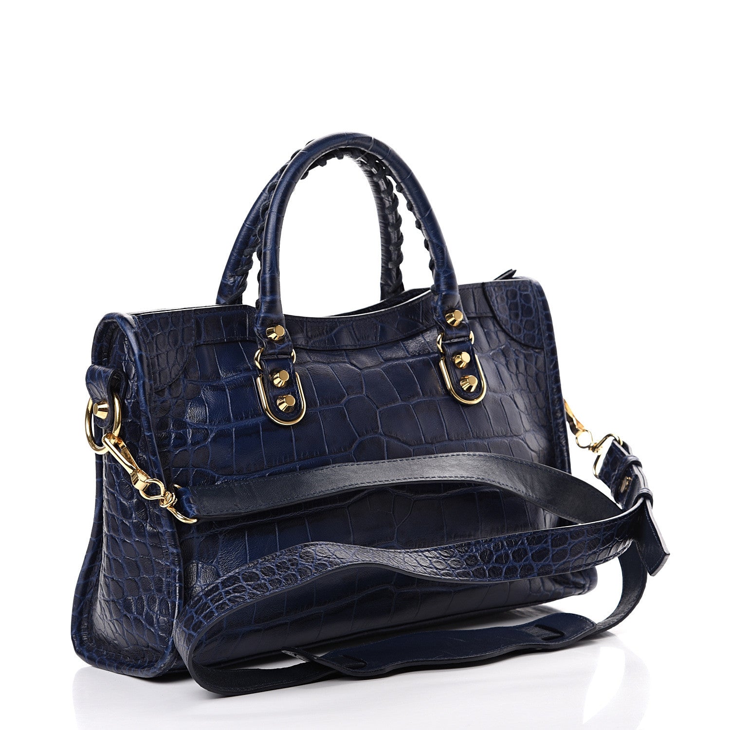 Balenciaga Calfskin Crocodile Embossed Gold Metallic Edge Hardware S City Bleu 2 of 14