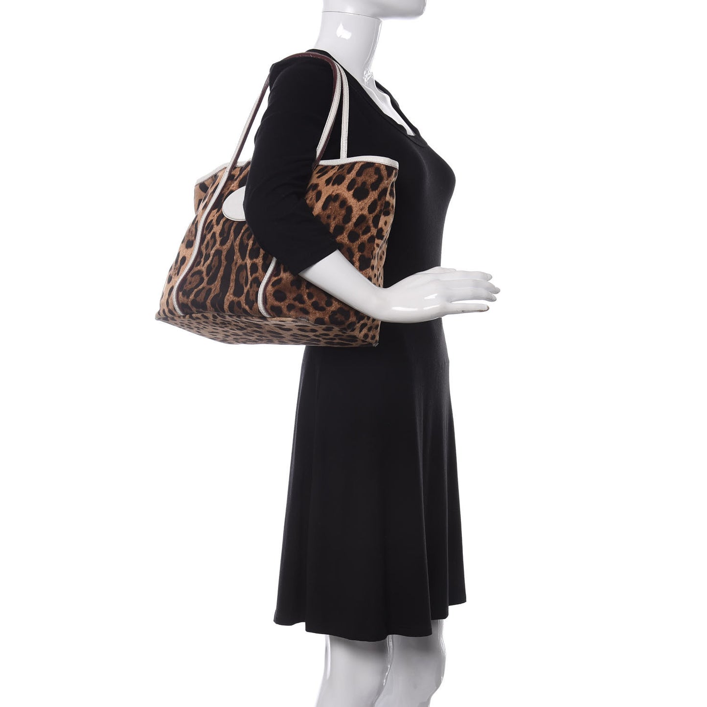 Canvas Leopard Print Medium Tote White
