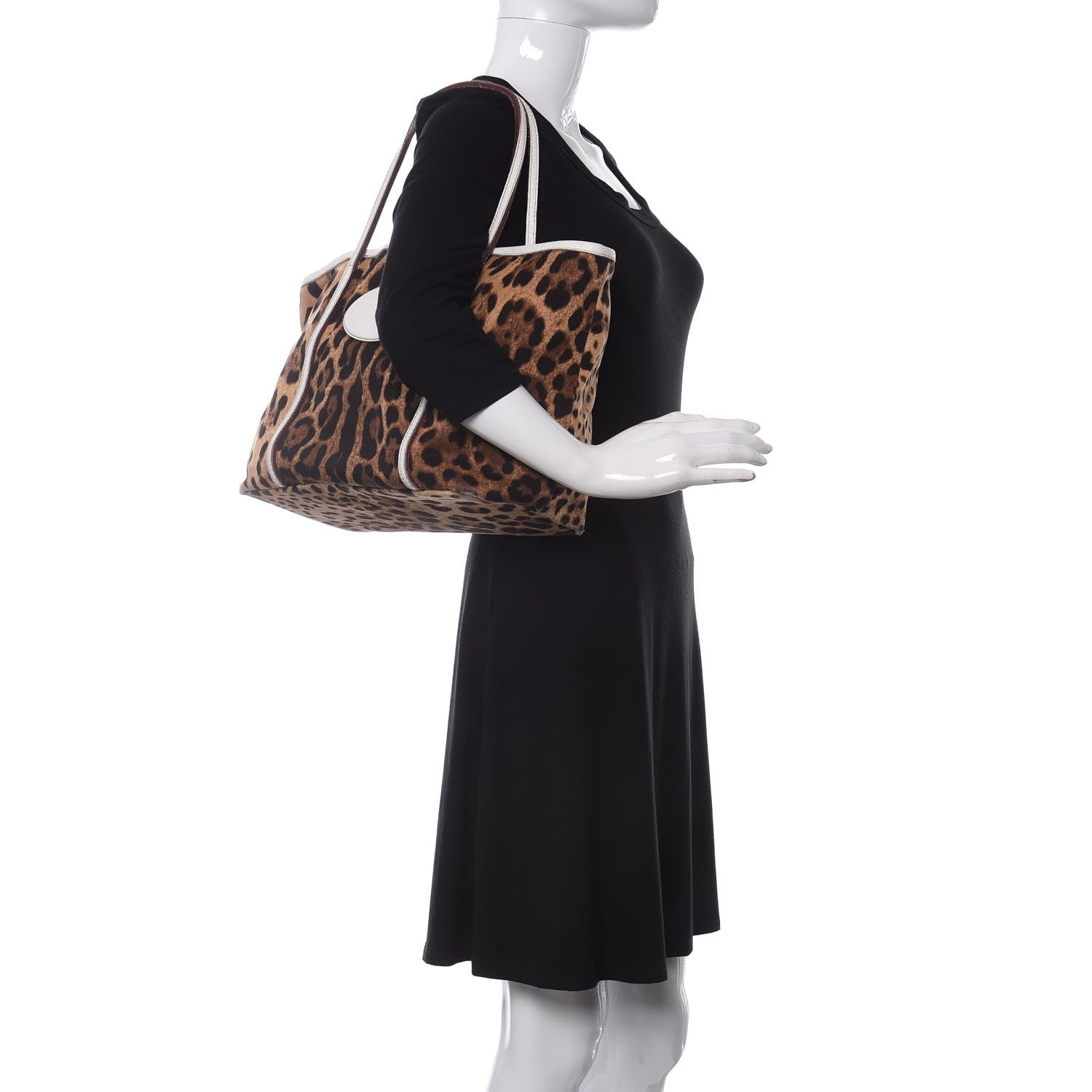 Dolce & Gabbana Canvas Leopard Print Medium Tote White 2 of 8