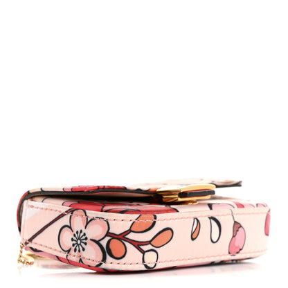 Fendi Stretch Satin Vitello Grace Floral Print Nano Baguette Charm Rose Multicolor Rosso Cardinale 4 of 14
