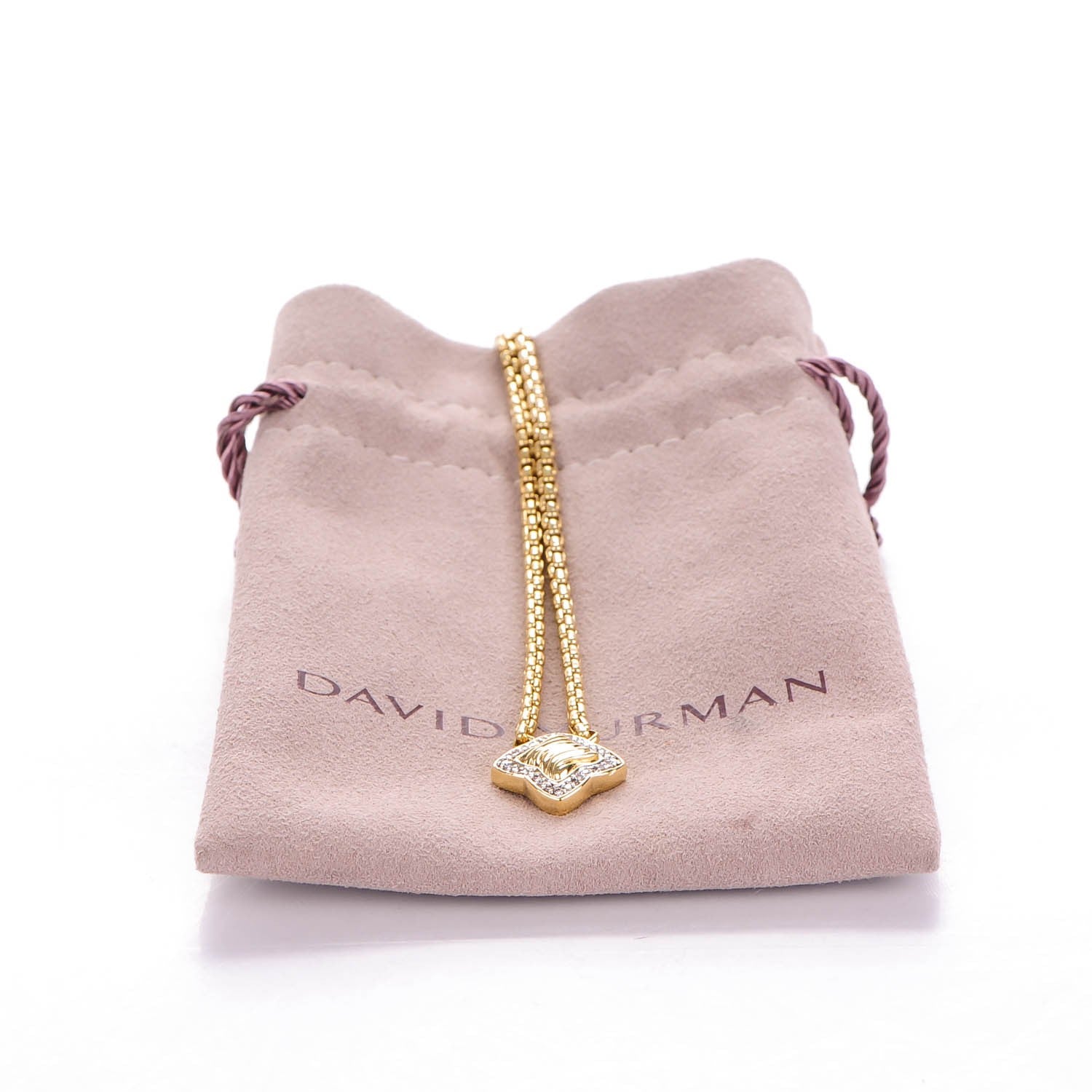 David Yurman 18K Yellow Gold Pave Diamond Quatrefoil Necklace 6 of 6