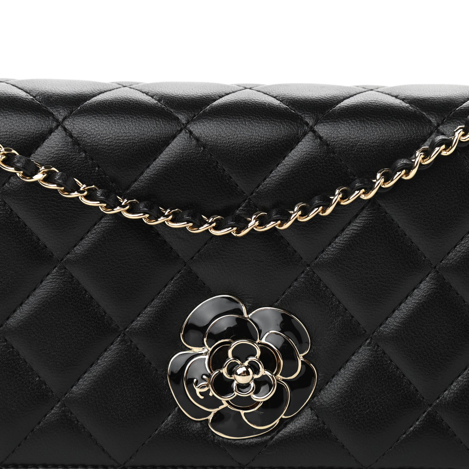 Chanel Lambskin Enamel Camellia Clutch With Chain Black 8 of 11