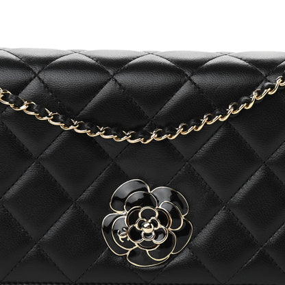 Chanel Lambskin Enamel Camellia Clutch With Chain Black 8 of 11