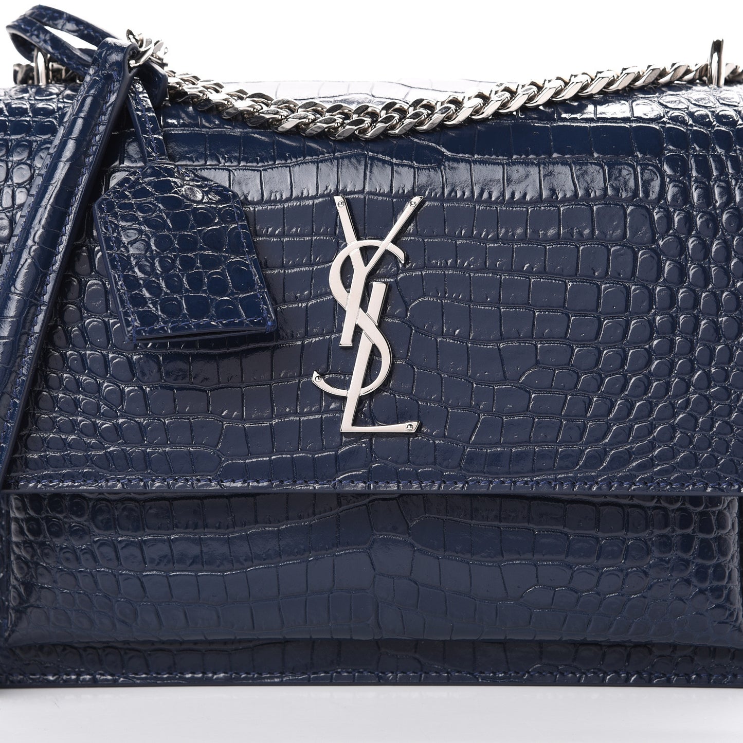 Calfskin Crocodile Embossed Medium Monogram Sunset Navy