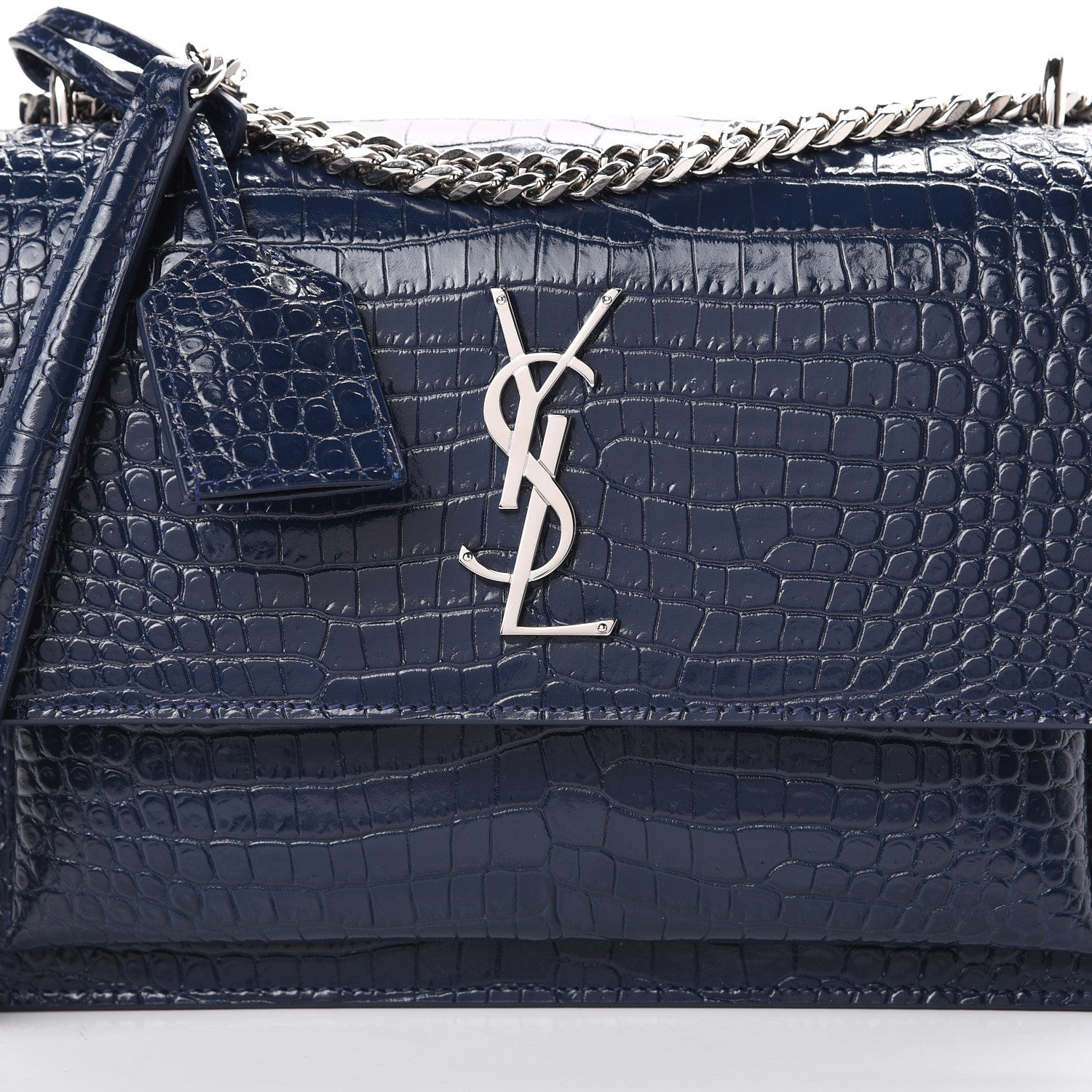 Saint Laurent Calfskin Crocodile Embossed Medium Monogram Sunset Navy 7 of 10