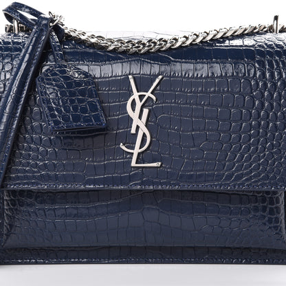 Saint Laurent Calfskin Crocodile Embossed Medium Monogram Sunset Navy 7 of 10