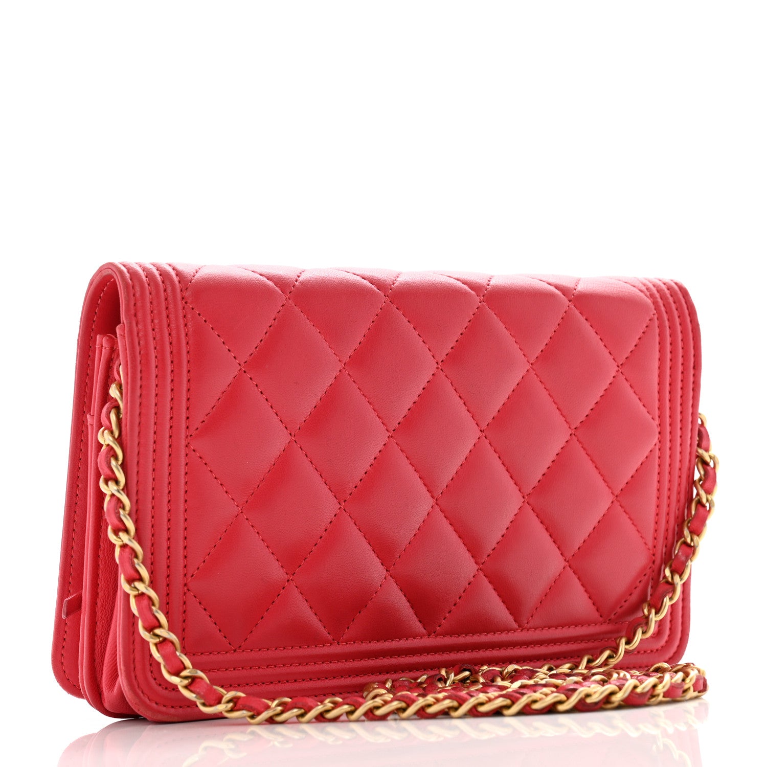Chanel Lambskin Quilted Boy Wallet On Chain WOC Dark Fuchsia 3 of 16