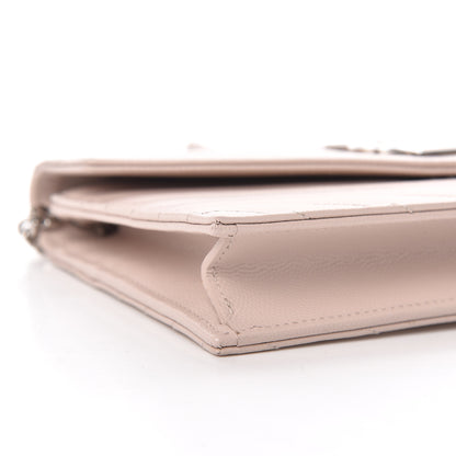 Saint Laurent Grain De Poudre Matelasse Chevron Monogram Envelope Chain Wallet Marble Pink 7 of 11