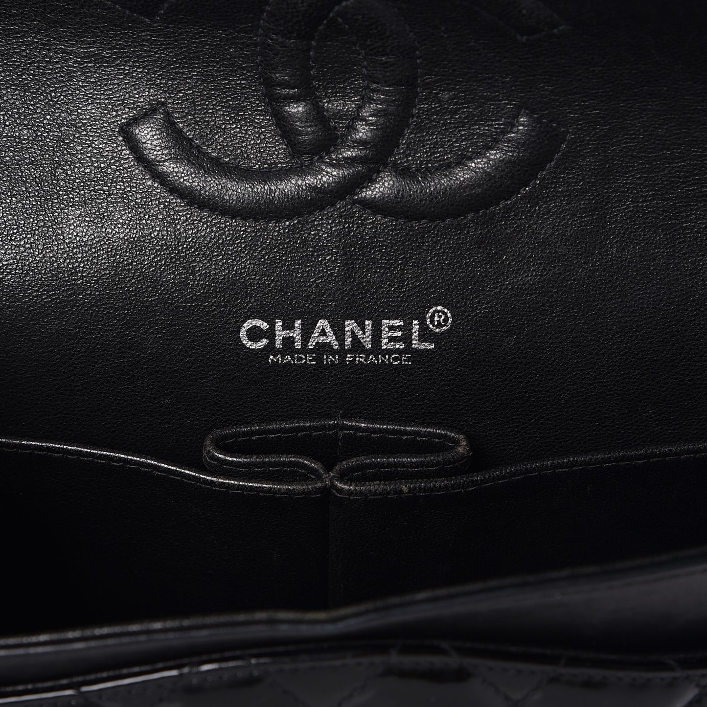 Patent Quilted Medium Double Flap Black