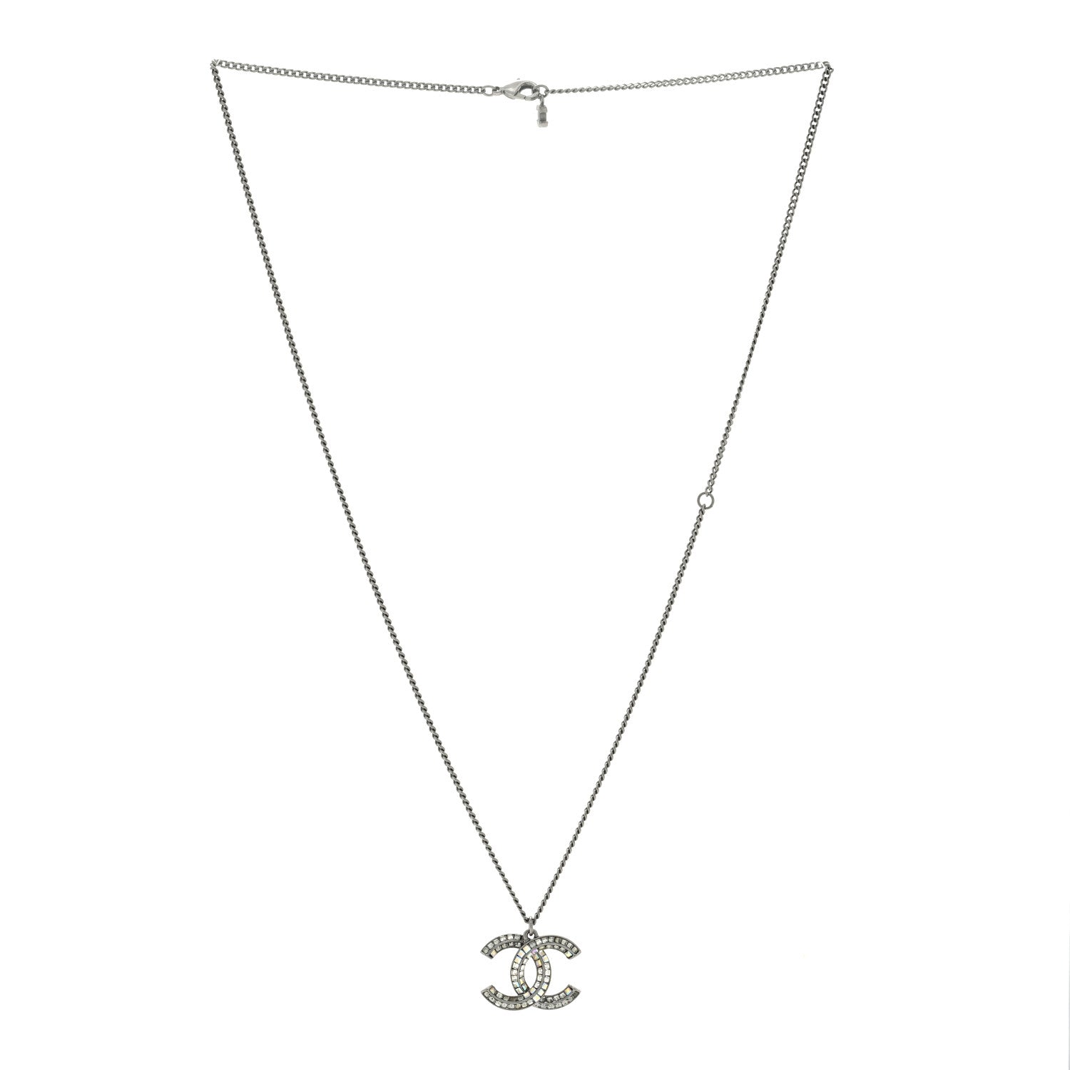 Chanel Baguette Crystal CC Necklace Silver 2 of 4