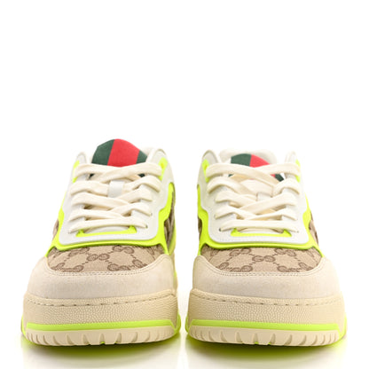 Gucci GG Supreme Monogram Mens Re Web Sneakers 9 Neon Yellow Beige Ebony 2 of 9