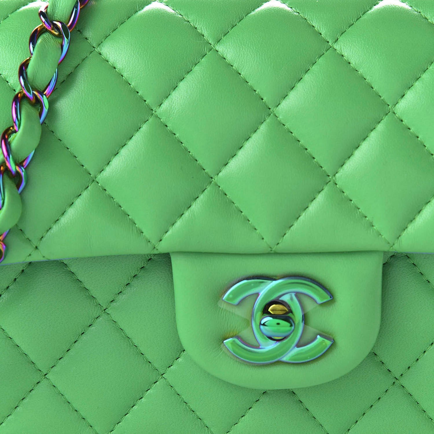 Chanel Lambskin Quilted Mini Rectangular Flap Green Blue 10 of 10