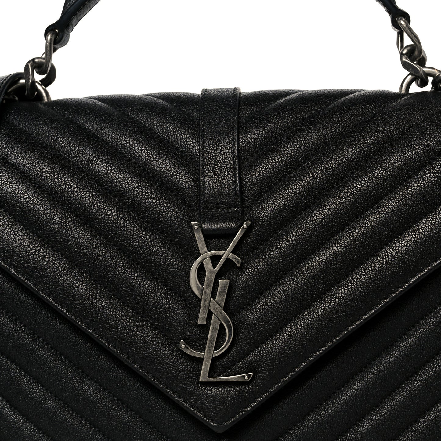 Sheepskin Matelasse Chevron Monogram Medium College Bag Black