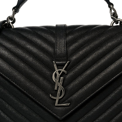 Saint Laurent Sheepskin Matelasse Chevron Monogram Medium College Bag Black 8 of 11