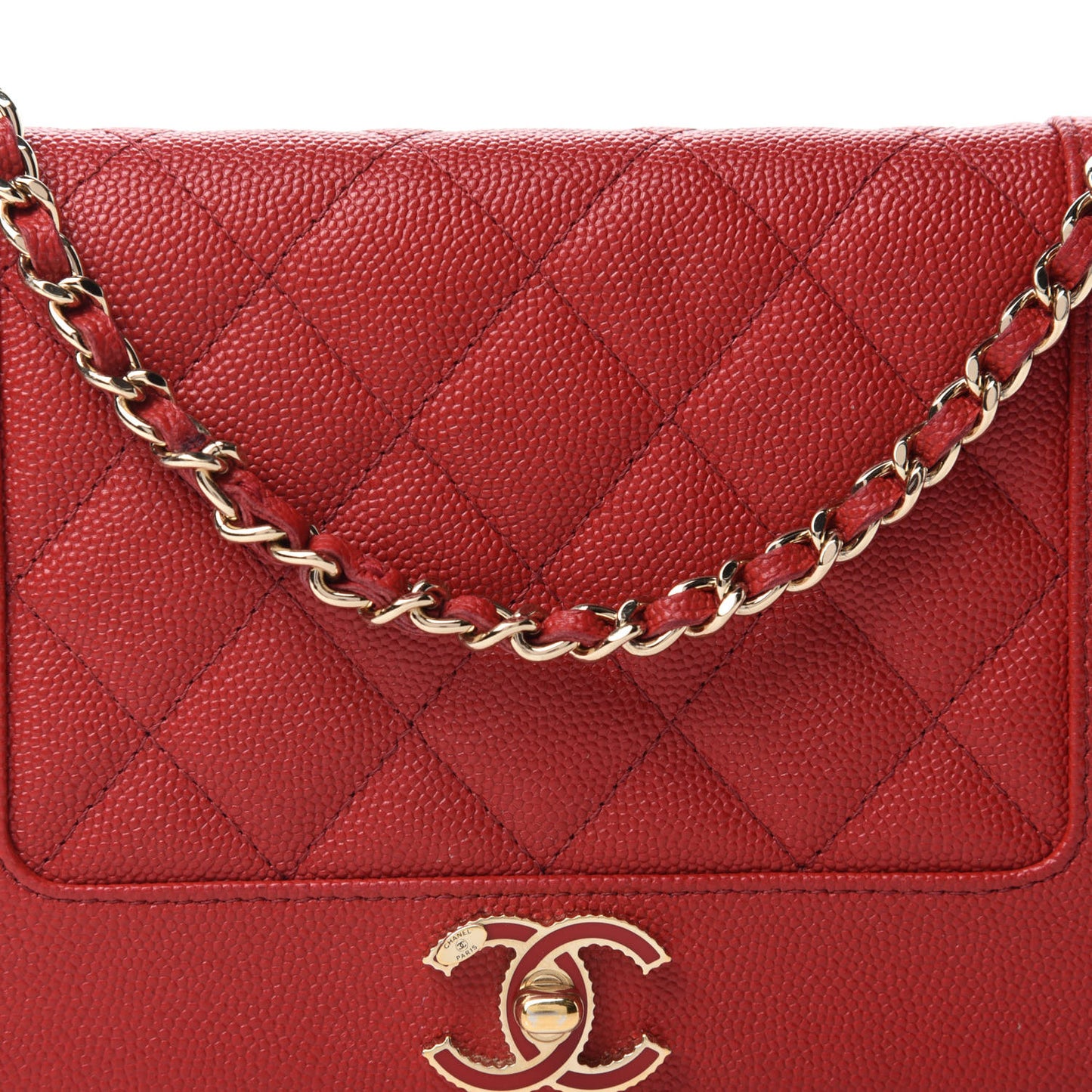 Caviar Quilted Vintage Mademoiselle Wallet On Chain WOC Red