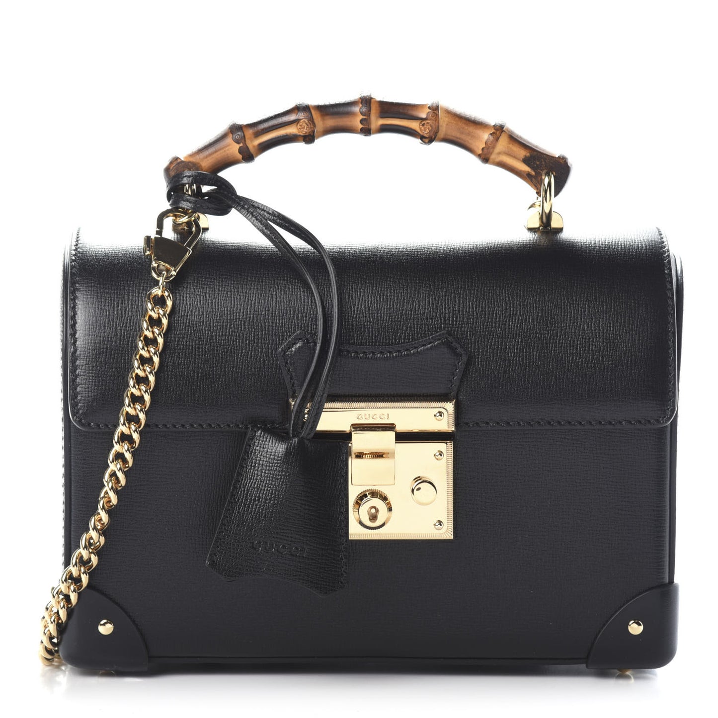 Calfskin Small Padlock Bamboo Shoulder Bag Black
