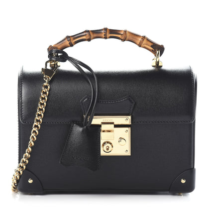 Gucci Calfskin Small Padlock Bamboo Shoulder Bag Black 1 of 9