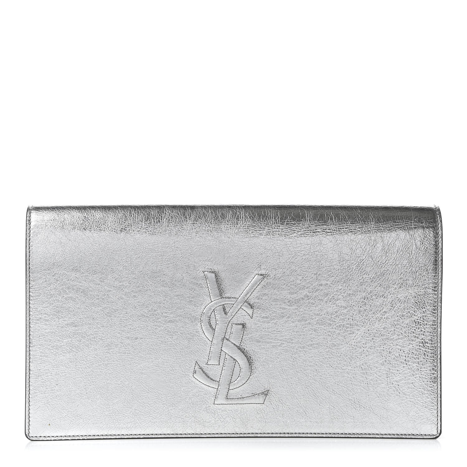 Saint Laurent Metallic Calfskin Monogram Large Belle De Jour Clutch Moon 1 of 10