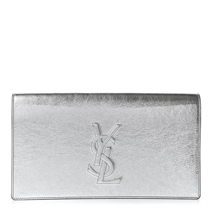Saint Laurent Metallic Calfskin Monogram Large Belle De Jour Clutch Moon 1 of 10