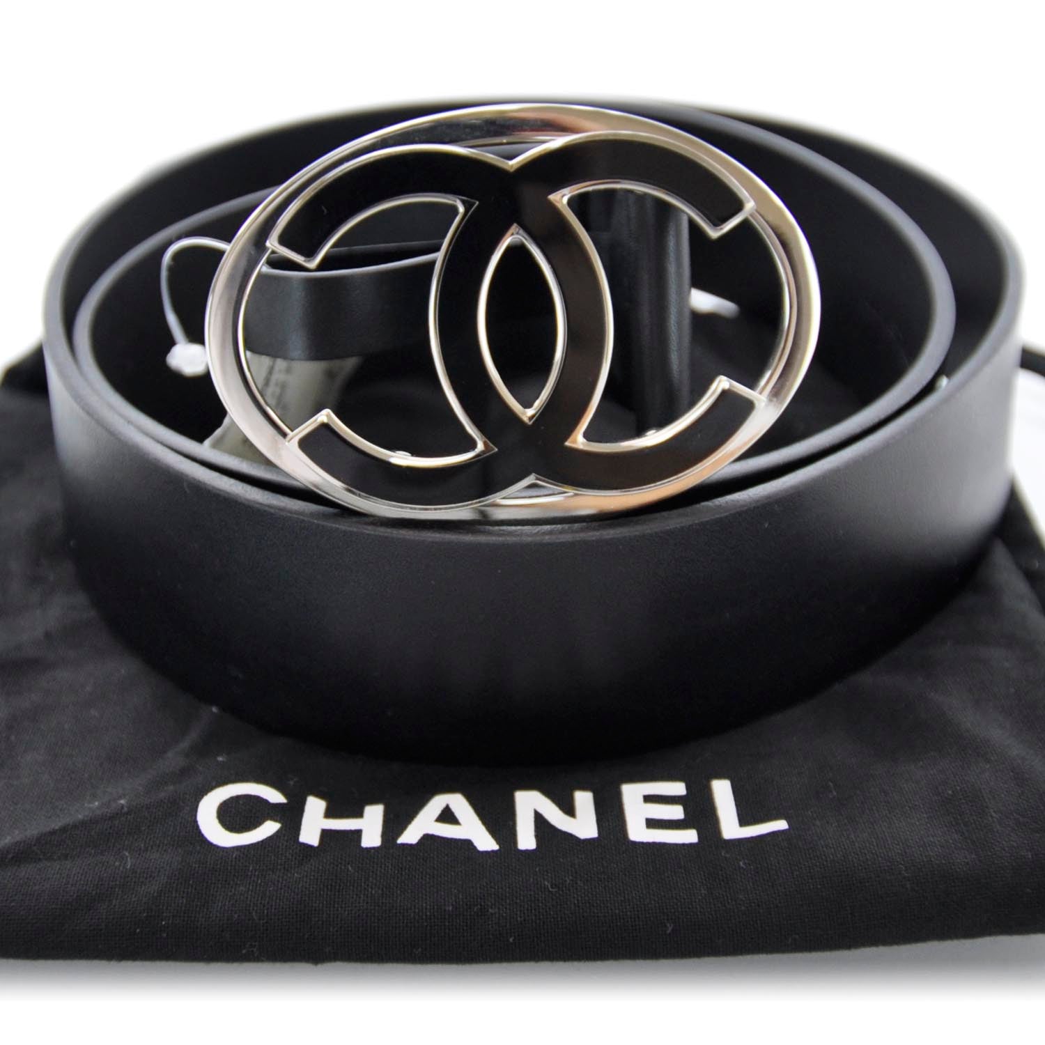 Chanel Leather CC Logo Belt 105 42 Black 3 of 7